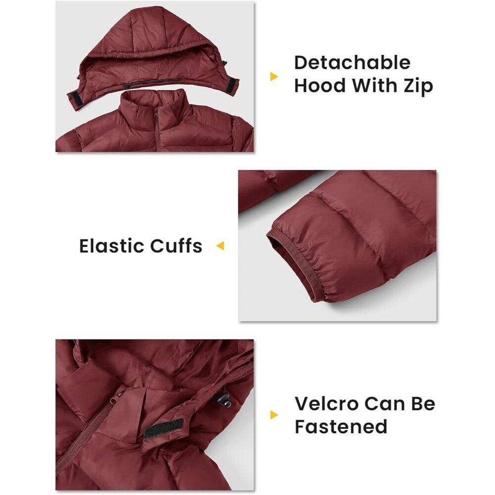 Men’s Wine Red 100% Nylon Hooded Zip-Up Lightweight Warm Winter Puffer Jacket - Picture 6 of 7